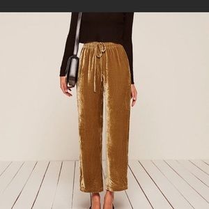 New Reformation Gold Velvet Stefan Pant